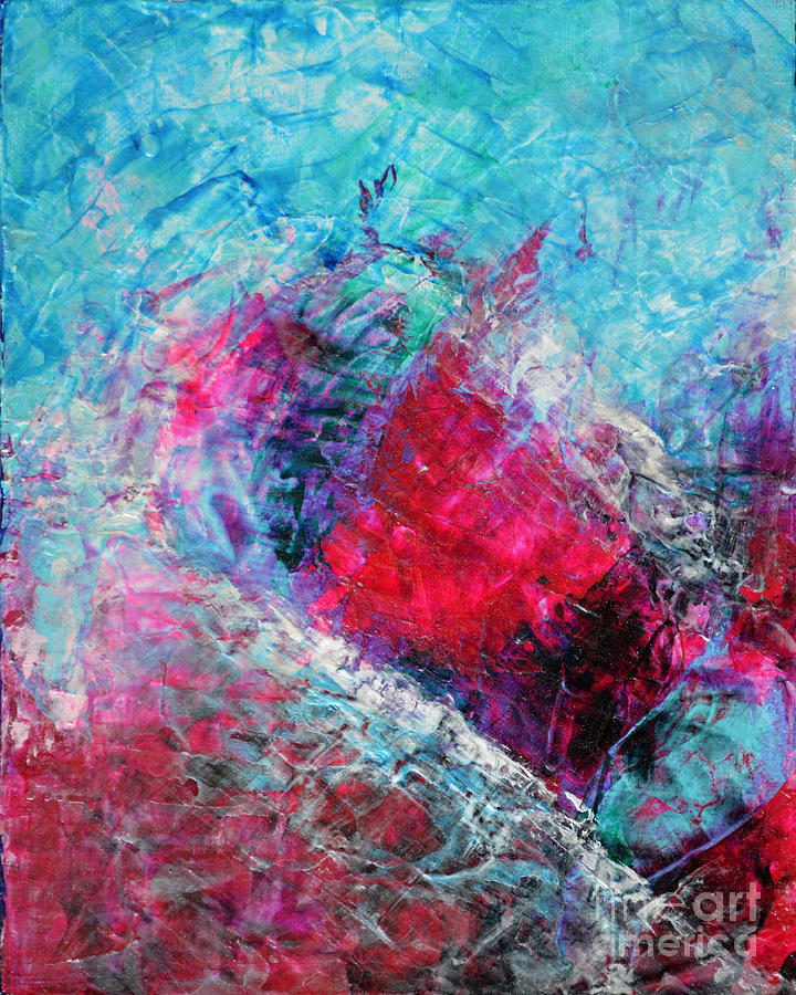 720x900 Heart On Ice Abstract Blue Magenta 8x10 Painting Original - 8x10 Painting