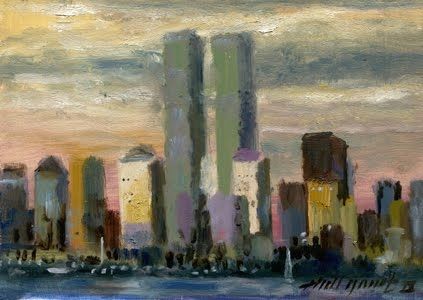423x300 World Trade Center, New York City, 911, 5x7 Oil On Canvas Hall - 9 11 Painting
