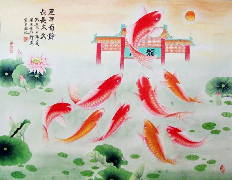 800x619 Chinese Koi Fish Painting 2615003, 50cm X X - 9 Koi Fish Painting