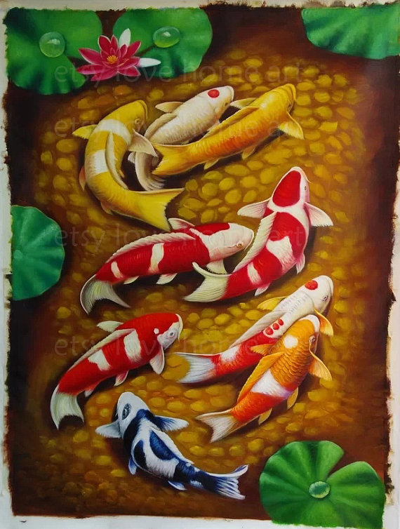 570x754 High Quality Handpainted 9 Koi Fish Oil Painting For Home - 9 Koi Fish Painting