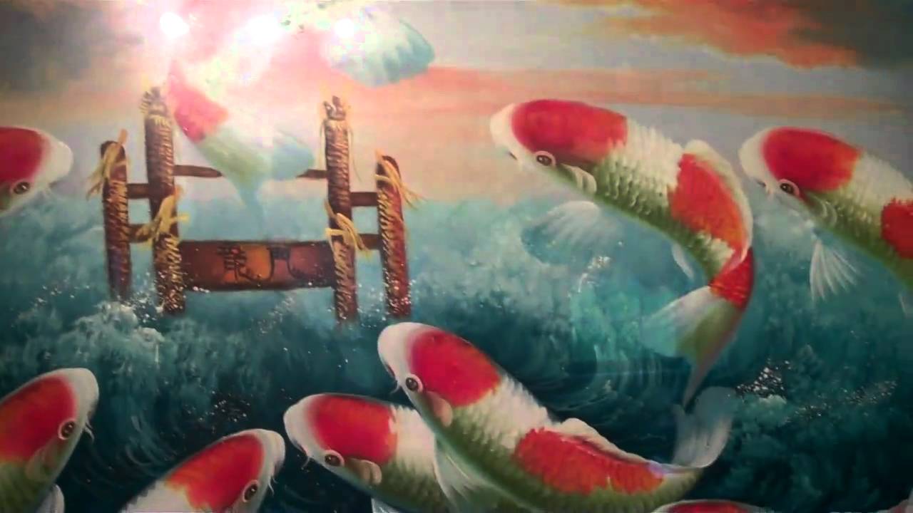 1280x720 Beautiful 9 Koi Fish Painting On Canvas Framed For Sale - 9 Koi Fish Painting