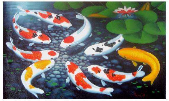 571x343 Best Home Decorations Harvest Painting And Koi Fish Painting - 9 Koi Fish Painting