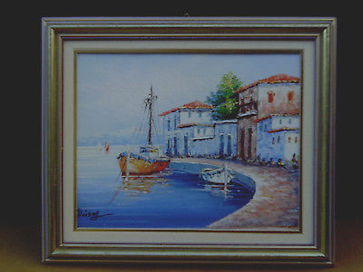 400x300 Vintage C.1980s90s Impressionist Style Oil Painting Of Harbour - 90s Painting