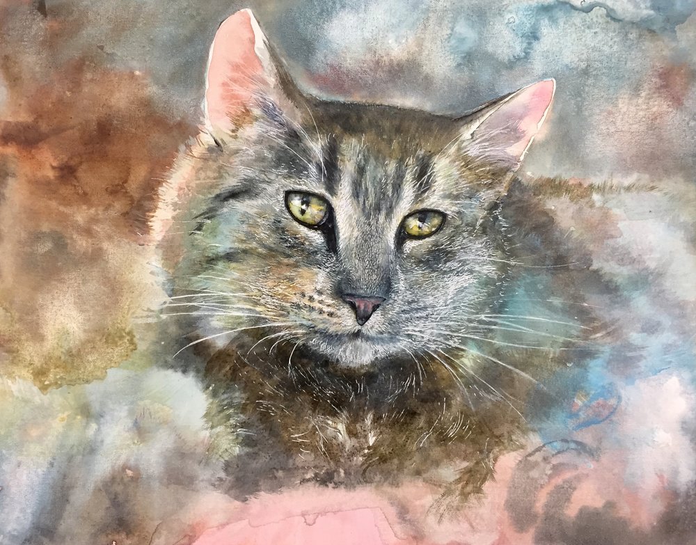 1000x783 Using Acrylic Inks, Markers, And Gel Pens On Watercolor Canvas - A Cat Painting