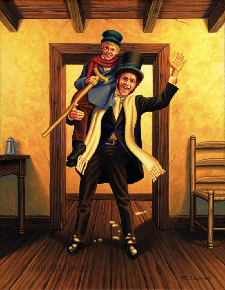 776x1000 A Christmas Book, Bob Cratchet And Tiny Tim, Oil Painting - A Christmas Carol Painting