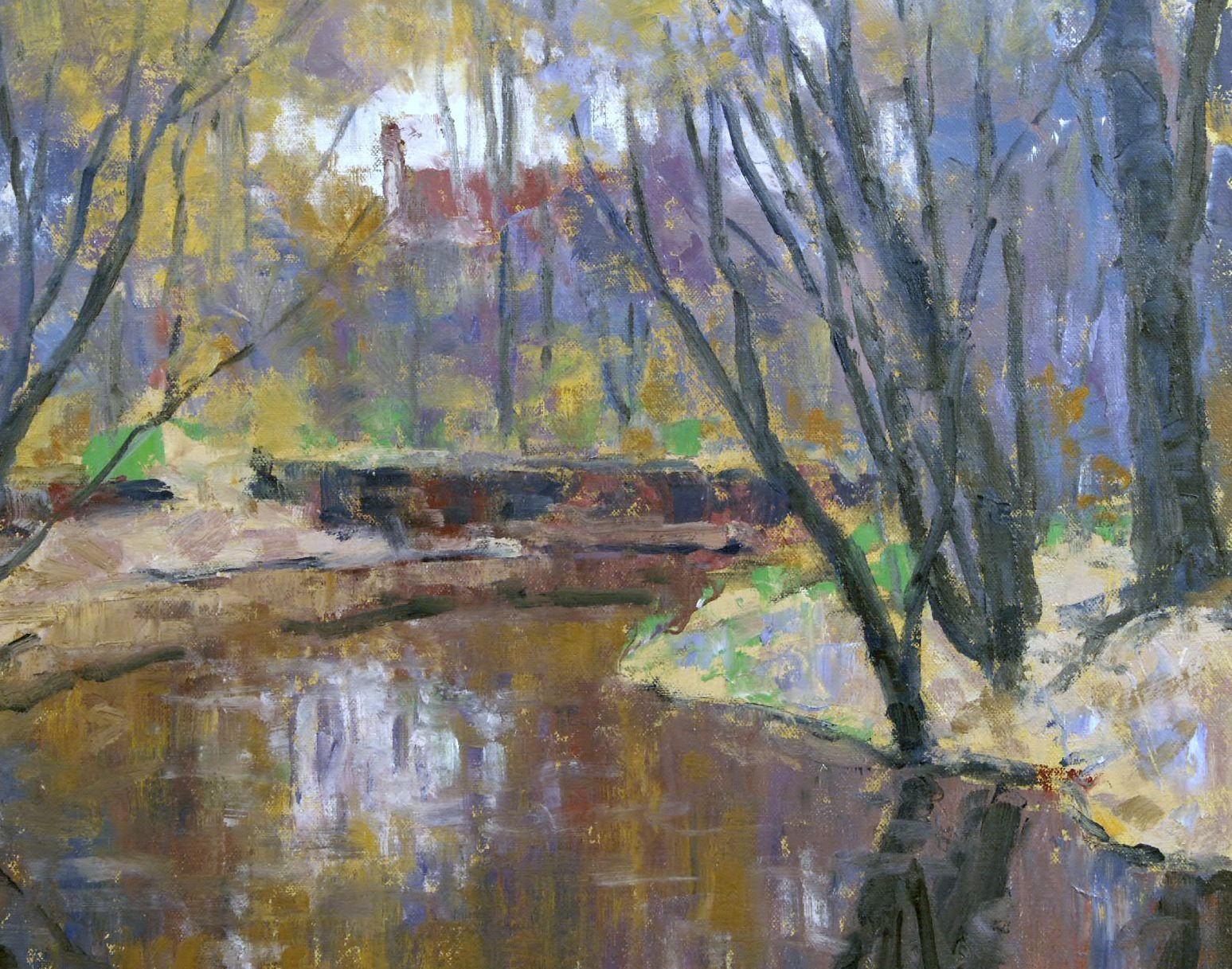 1547x1217 Daily Painting A Day Original Oil Landscape Autumn Stream Water - A Day In The Park Painting