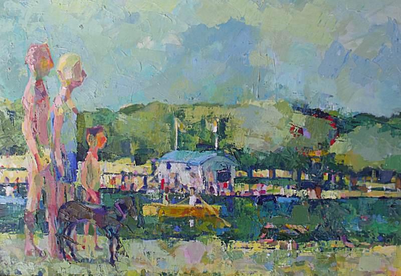 800x550 Michael Warren Original Oil Painting Family Day Out - A Day In The Park Painting