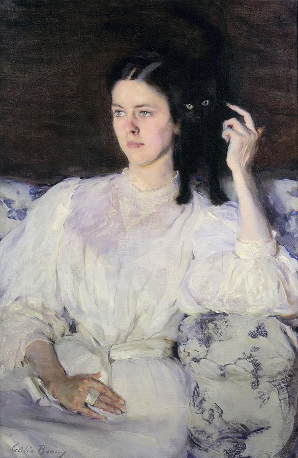 586x900 Sita And Sarita, Or Young Girl With A Cat Painting By Cecilia Beaux - A Girl Painting