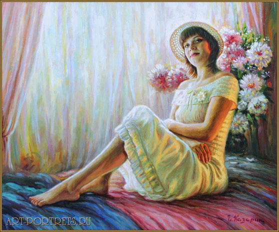 558x464 Smiling Girl Painting. Girl Is By Window Portrait - A Girl Painting