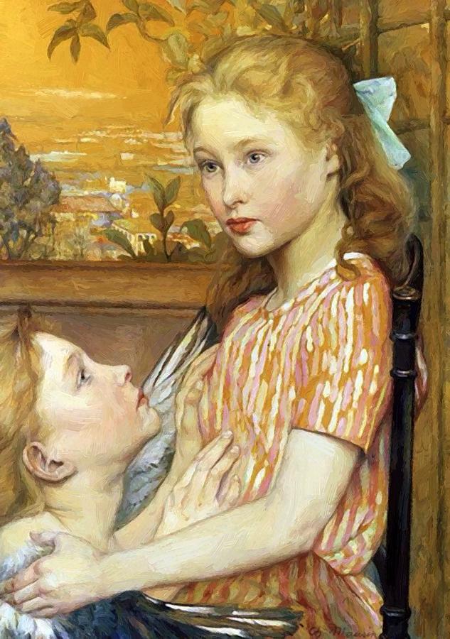 633x900 A Girl With Her Guardian Angel Painting By Maurin Charles - A Girl Painting