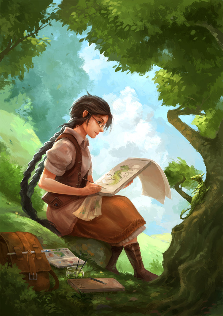 752x1063 Girl Painting A Dragon By Sandara - A Girl Painting