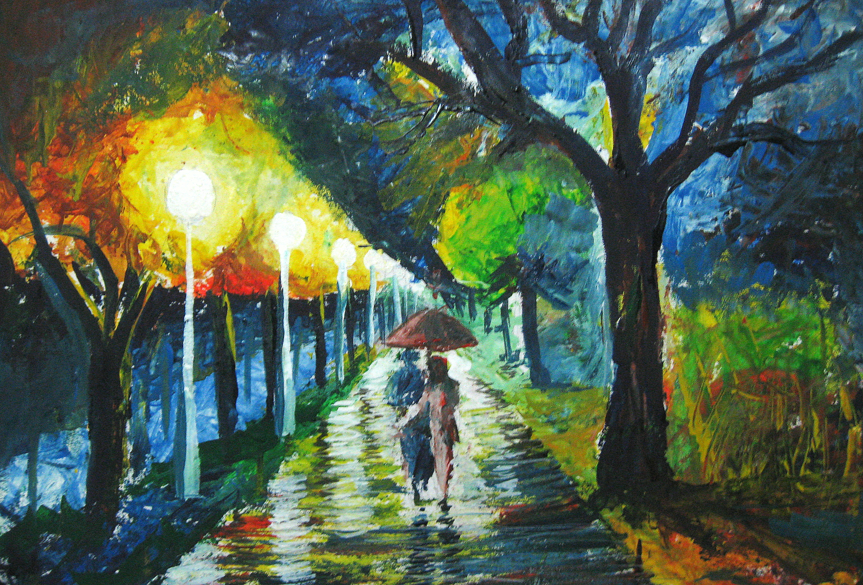 2842x1925 Walk On A Rainy Night A Painting Shrink's Views - A Painting