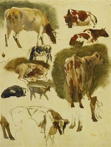 355x470 Studies Of Cowsnd Calvesnd Studies Of Cows, Pigsnd Tree - A Pair Of Pigs Painting