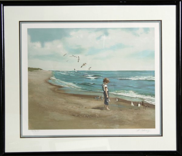 600x515 184 Adolf Sehring, Boy On Beach, Lithograph - A Sehring Painting