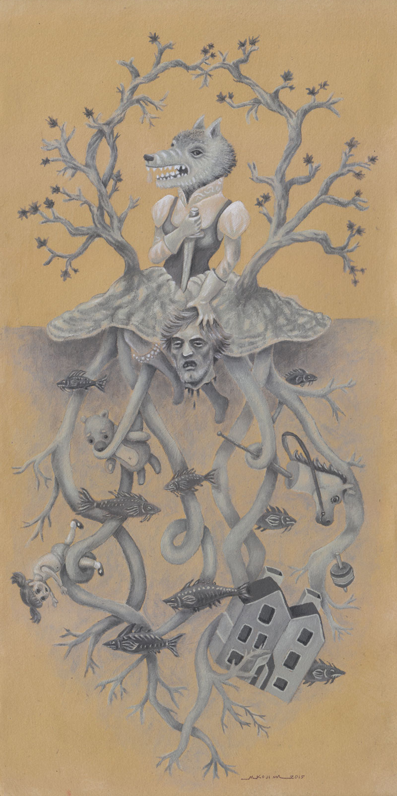 800x1601 Vicious Cycle Original Acrylic Painting On Bfk Rives Tan Paper - A Vicious Circle Painting