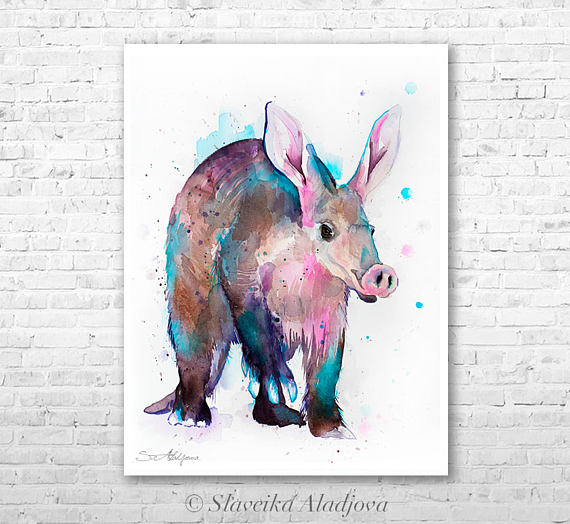 570x524 Aardvark Watercolor Painting Print By Slaveika Aladjova Art - Aardvark Painting