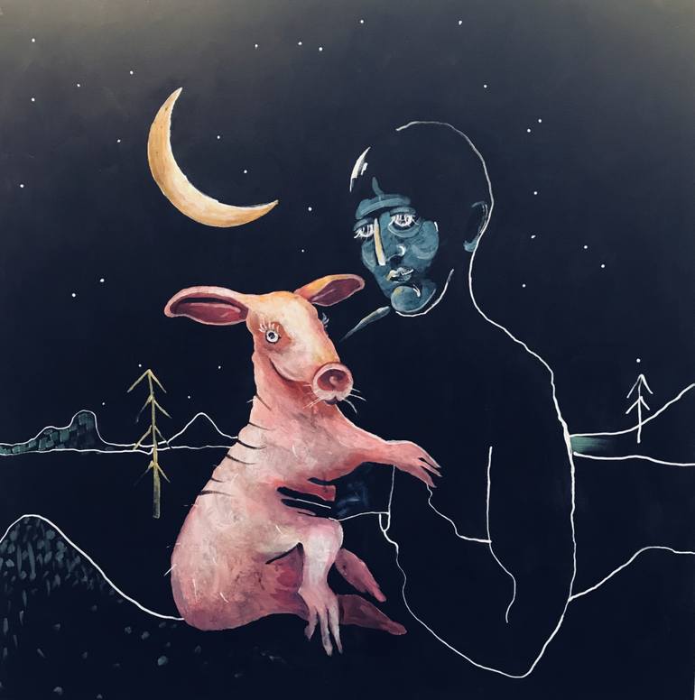 770x776 Saatchi Art Woman With Aardvark Painting By Grycja Rd - Aardvark Painting