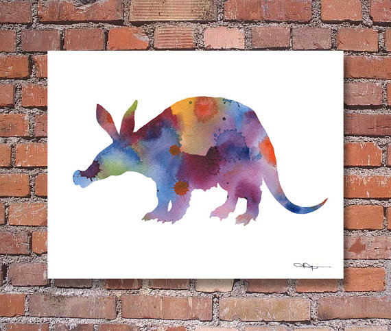 570x483 Aardvark Art Print Abstract Watercolor Painting Wall Decor - Aardvark Painting