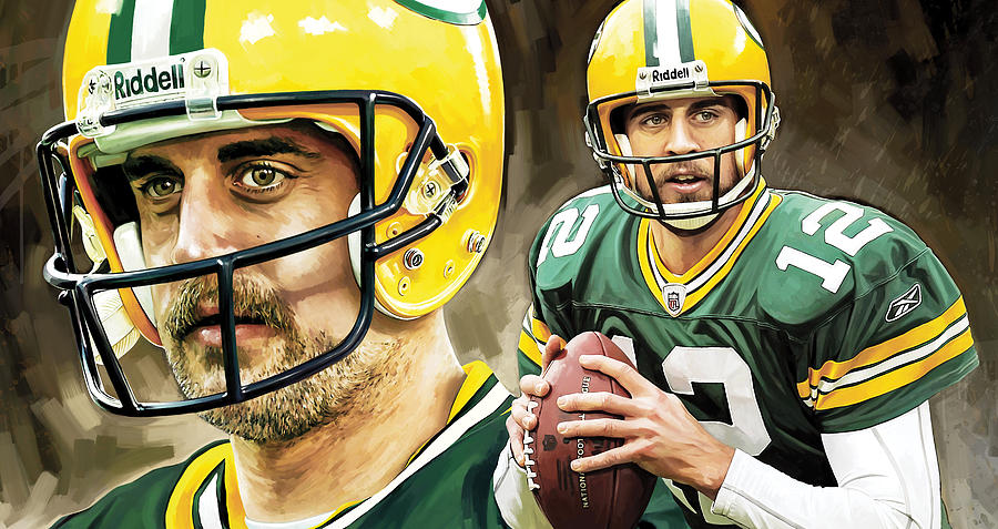 900x477 Aaron Rodgers Green Bay Packers Quarterback Artwork Painting By - Aaron Rodgers Painting