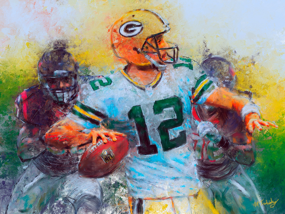 1000x750 Aaron Rodgers Painting Sports Artist Mark Trubisky Custom - Aaron Rodgers Painting