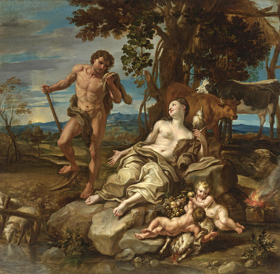 900x879 Adam And Eve With The Infants Cain And Abel Painting By Lorenzo De - Abel Painting