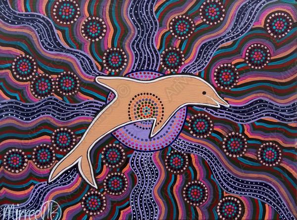 600x444 Dolphin Dreaming Contempoary Aboriginal Art Original Painting By Mirre - Aboriginal Painting