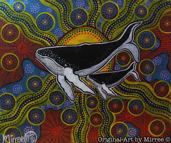 600x502 Whale Amp Baby Dreaming Contempoary Aboriginal Art Original Painting By - Aboriginal Painting