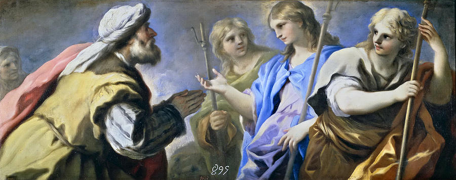 900x356 Abraham And The Three Angels Painting By Luca Giordano - Abraham And The Three Angels Painting