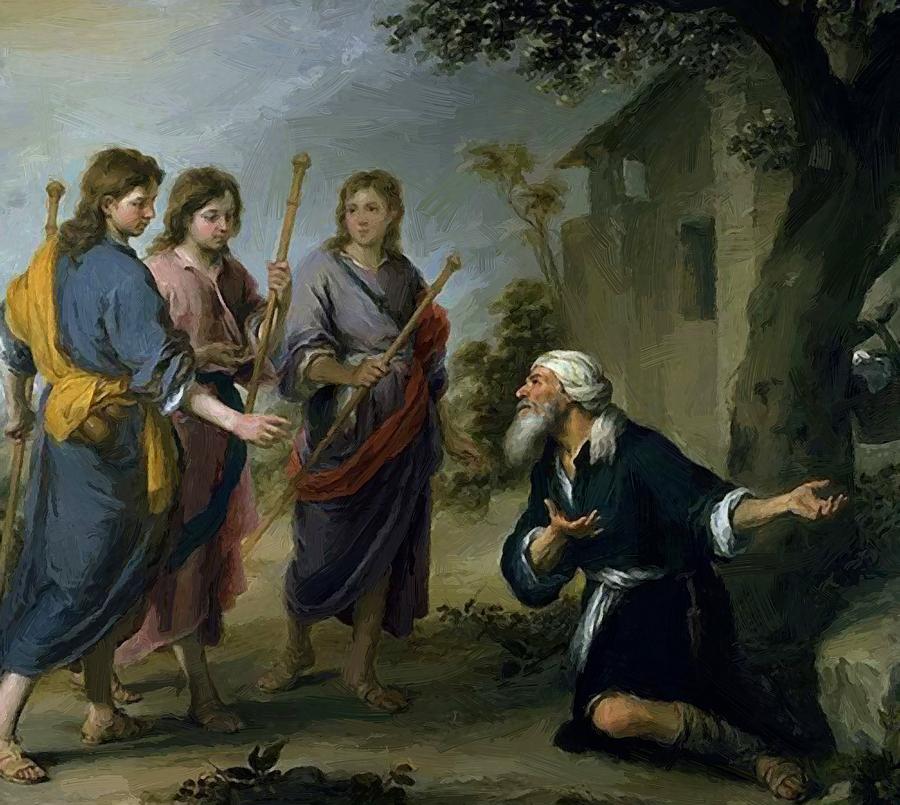 900x805 Abraham Receiving The Three Angels 1667 Painting By Murillo - Abraham And The Three Angels Painting