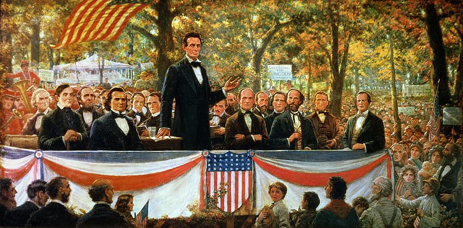 900x444 Abraham Lincoln And Stephen A Douglas Debating At Charleston - Abraham Lincoln Painting