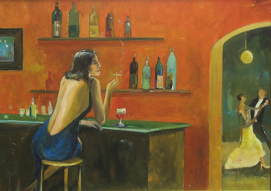 900x635 Cafe Absinthe Ii Tryptyk Painting By Artur Kolba - Absinthe Painting