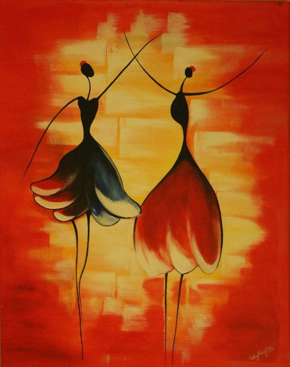 570x722 Abstract Acrylic Canvas Painting Stick Figure By Winsomeartgallery - Abstract Acrylic Painting On Canvas