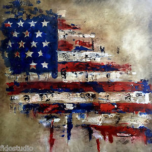 300x300 Abstract Modern Pop Huge American Flag Art Patriot Canvas Print - Abstract American Flag Painting