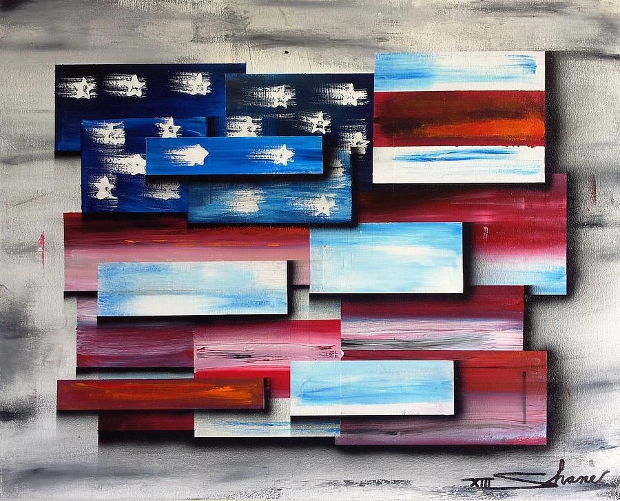 900x727 America - Abstract American Flag Painting