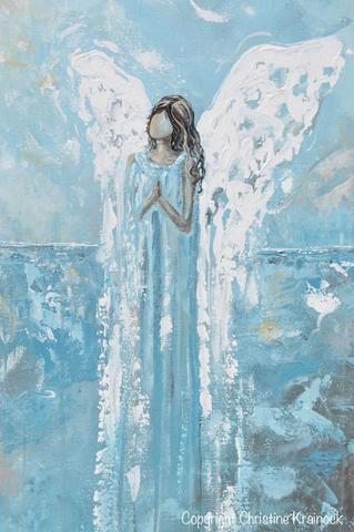 319x480 Canvas Print Abstract Angel Painting Guardian Angel Blue Home Wall - Abstract Angel Painting
