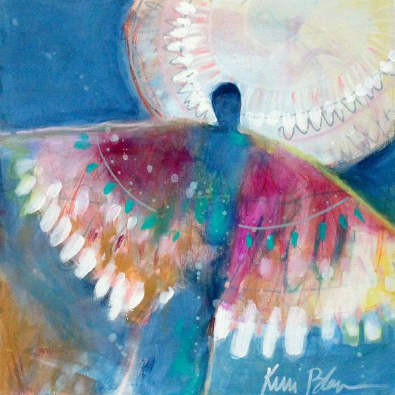 570x571 Small Abstract Angel Painting Original Figurative Art Outsider - Abstract Angel Painting