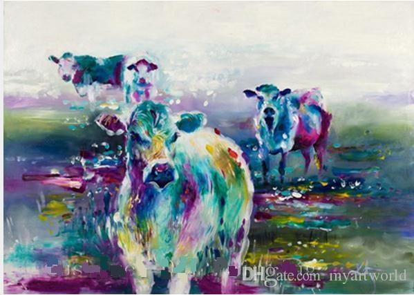 599x427 2018 Framed Colorful Abstract Cows,pure Hand Painted Modern Wall - Abstract Animal Painting