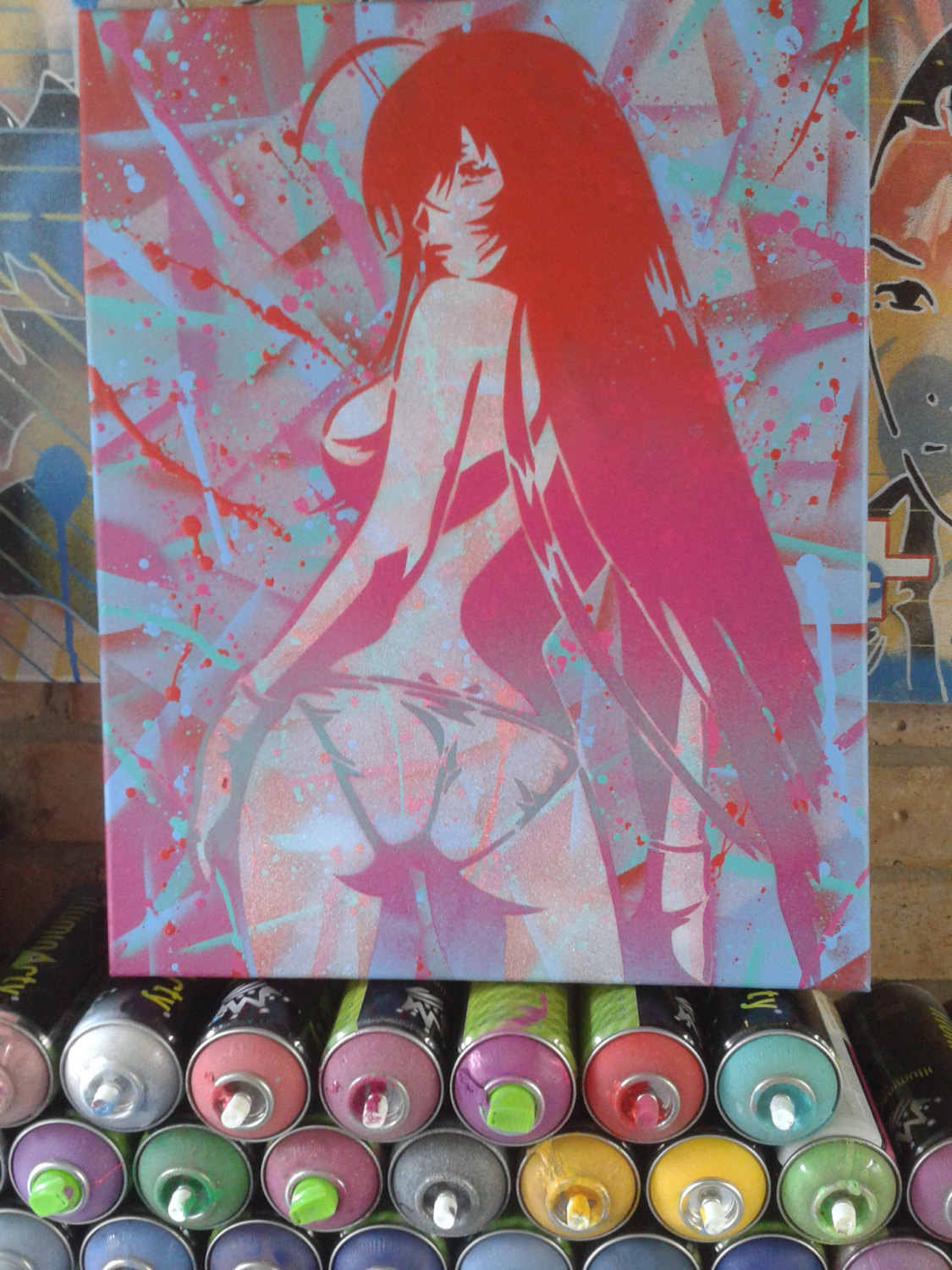 1125x1500 Manga Painting,stencil Art,spray Paints,japanese,anime,canvas,pop - Abstract Anime Painting