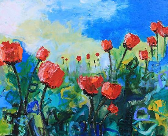 550x448 Daily Painters Abstract Gallery Contemporary Abstract Flower - Abstract Art Flowers Painting