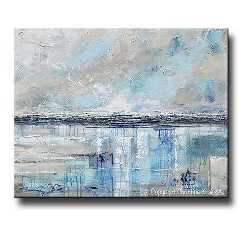 480x449 Giclee Print Art Blue Abstract Painting Canvas Art Beach Coastal - Abstract Beach Painting