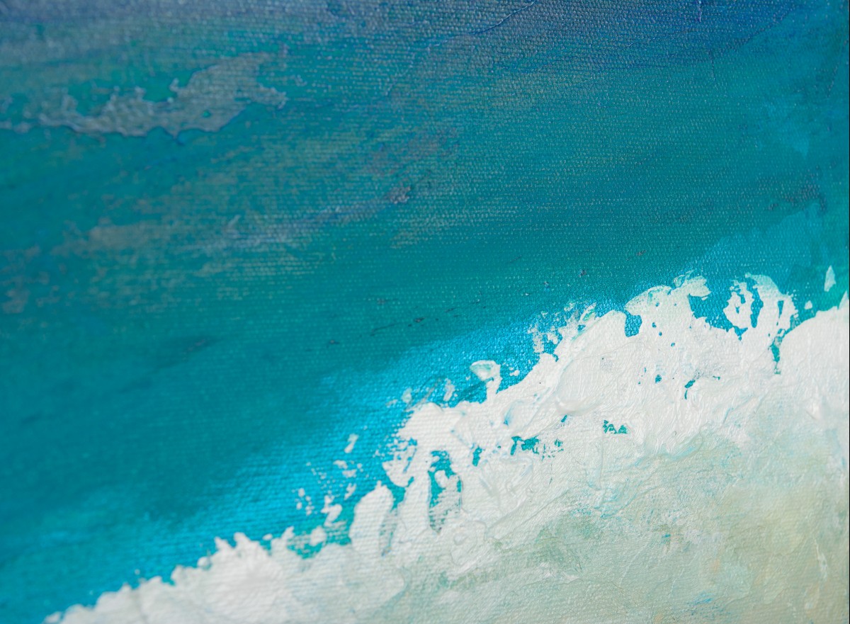1200x881 Reach The Shore By Qiqigallery 48x24 Original Large Blue - Abstract Beach Painting