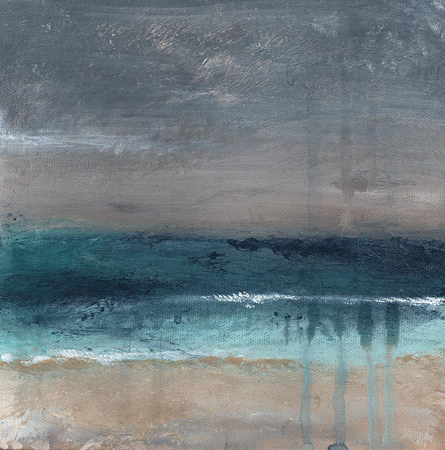 891x900 After The Storm Abstract Beach Landscape Painting By Linda Woods - Abstract Beach Painting
