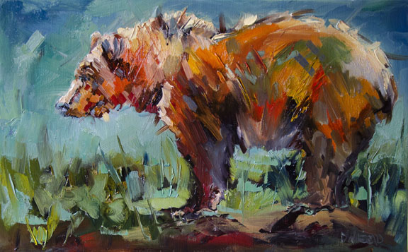 576x357 Daily Painters Abstract Gallery Bear Stare Wildlife Oil Painting - Abstract Bear Painting
