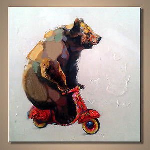 300x300 Funny Bear Riding Motorcycle Hand Painted Modern Abstract Wall Art - Abstract Bear Painting