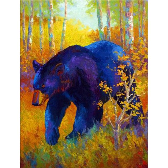 640x640 Hand Painted Handmade Blue Bear Animal Abstract Oil Painting - Abstract Bear Painting