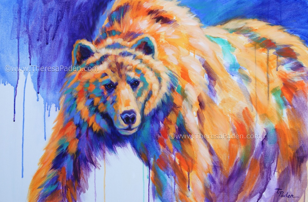 988x648 Paintings By Theresa Paden Colorful Abstract Grizzly Bear Art By - Abstract Bear Painting
