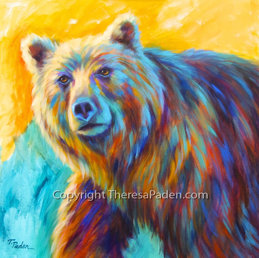 864x861 Paintings By Theresa Paden Colorful Expressionistic Grizzly Bear - Abstract Bear Painting