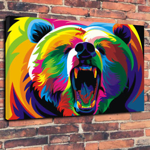 300x300 Pop Art Abstract Bear Animal Printed Box Canvas Picture A1.30x20 - Abstract Bear Painting