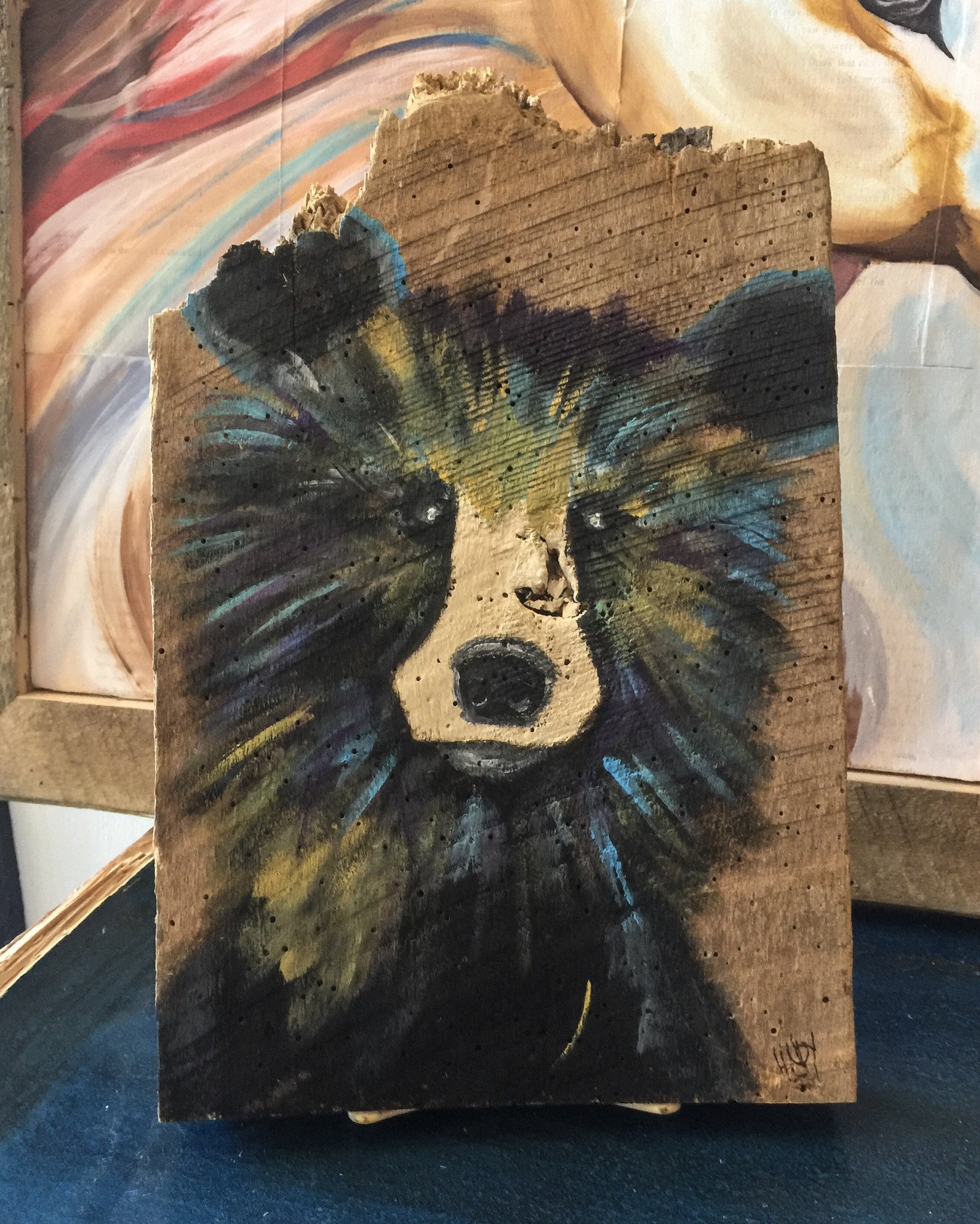 1639x2048 Abstract Bear Painted On Barn Wood - Abstract Bear Painting