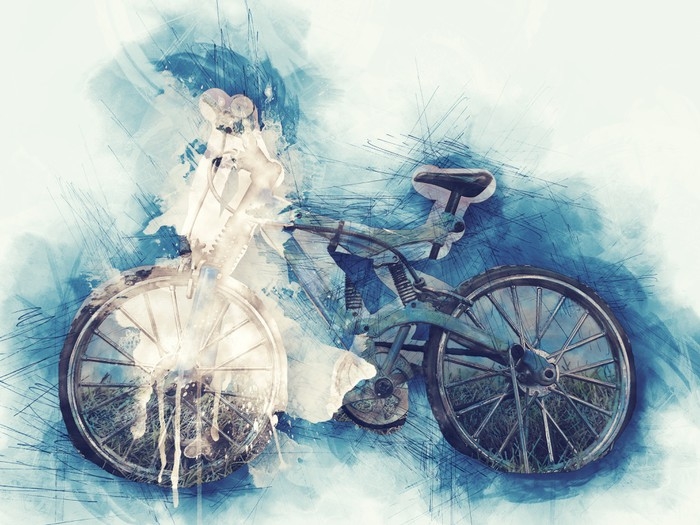 700x525 Abstract Bicycle On Watercolor Painting Background. Wall Mural - Abstract Bicycle Painting